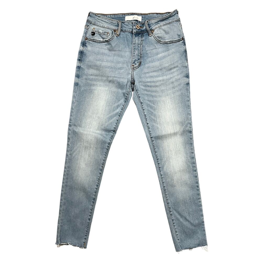 KanCan Skinny Mid Rise Light Wash Roll Raw Hem Stretch Jeans Womens Size 28